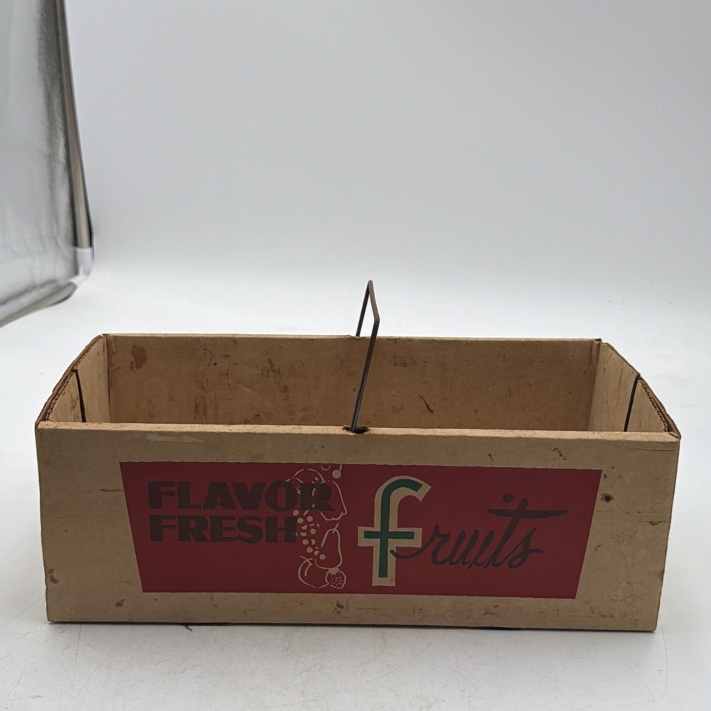 Vintage Cardboard Flavor Fresh Fruit PRODUCE BOX Basket Metal Handle Bedford Ky